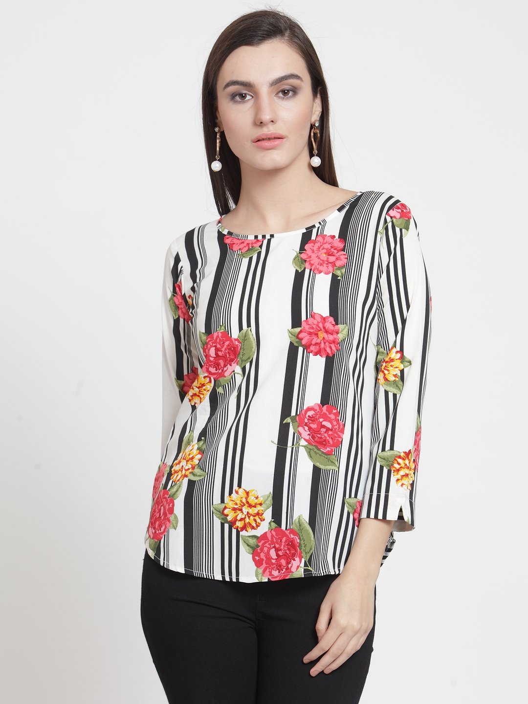 ZARVEY Casual 3/4 Sleeve Printed Women Multicolor Top