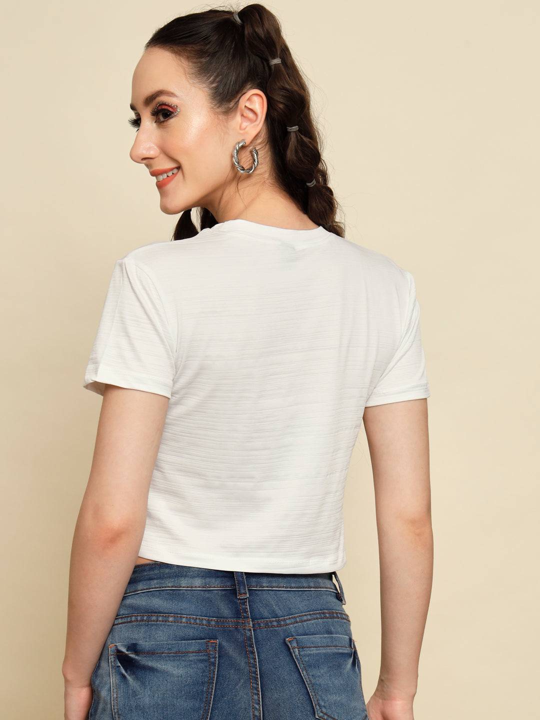 TANDUL  Casual Regular Sleeves Solid Women White Top