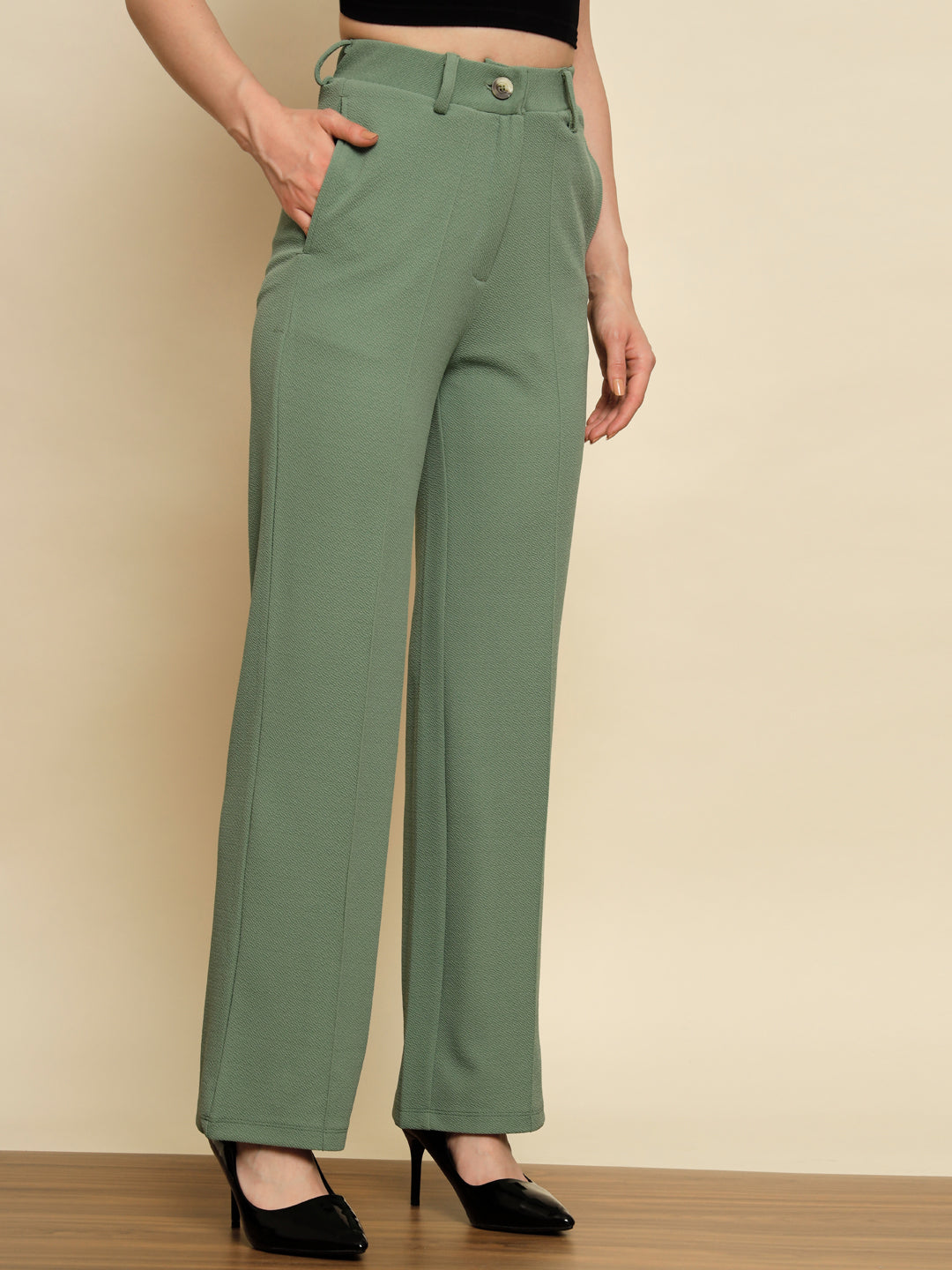 TANDUL  Women Regular Fit Green Lycra Blend Trousers