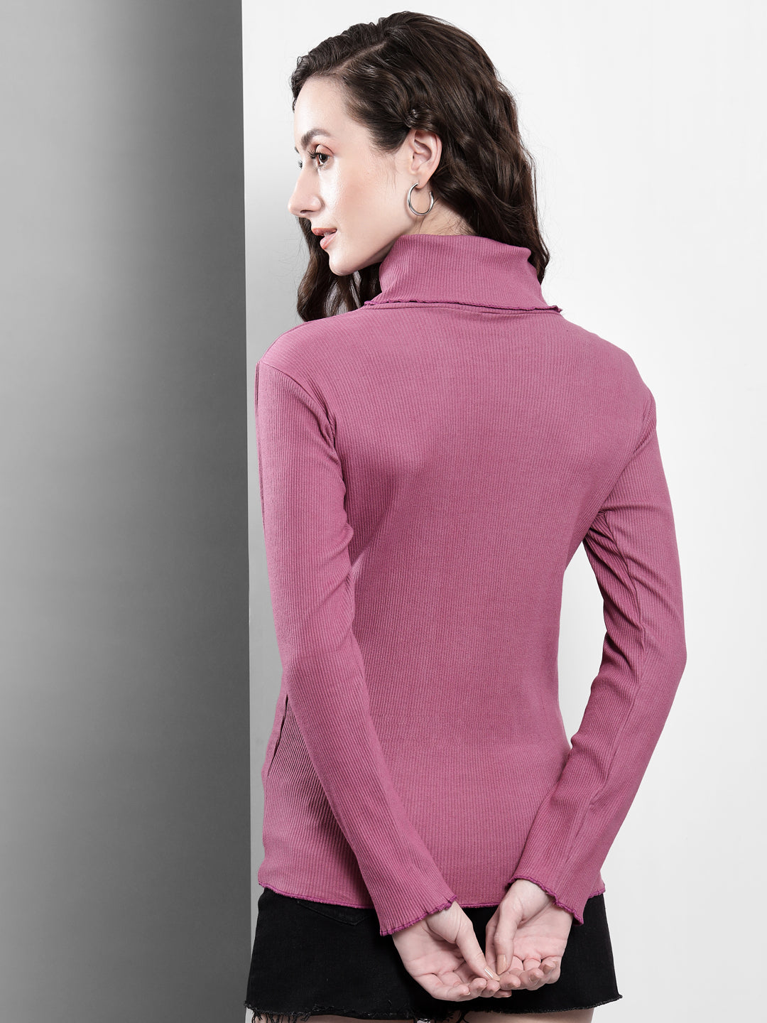 TANDUL  Solid Collared Neck Casual Women Pink Sweater