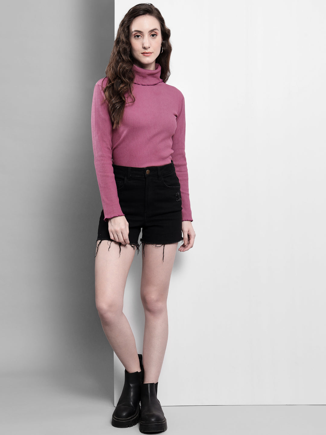 TANDUL  Solid Collared Neck Casual Women Pink Sweater