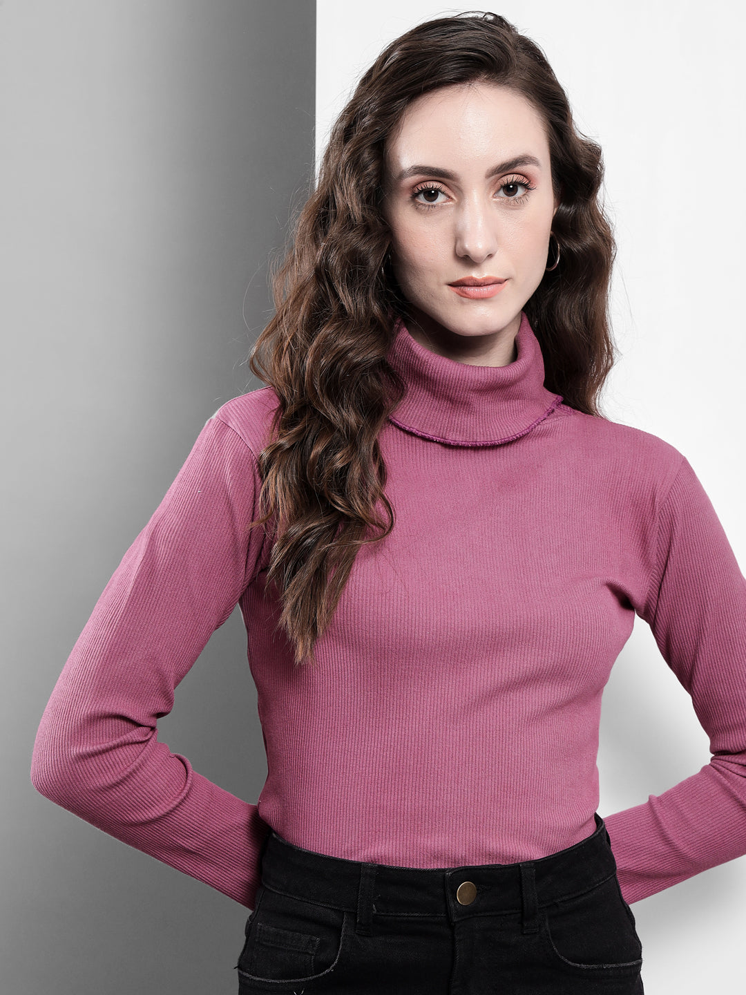 TANDUL  Solid Collared Neck Casual Women Pink Sweater