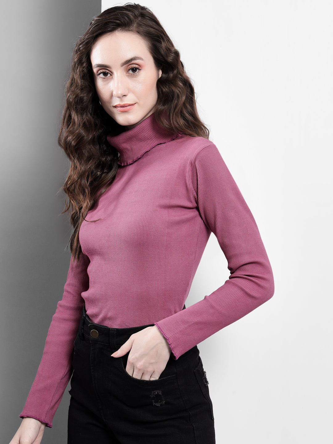 TANDUL  Solid Collared Neck Casual Women Pink Sweater