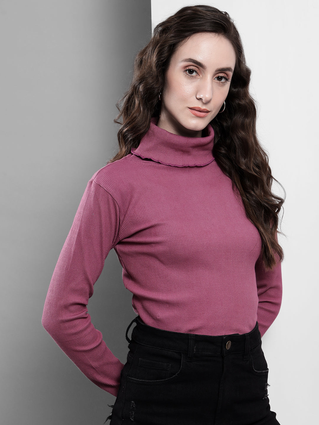 TANDUL  Solid Collared Neck Casual Women Pink Sweater