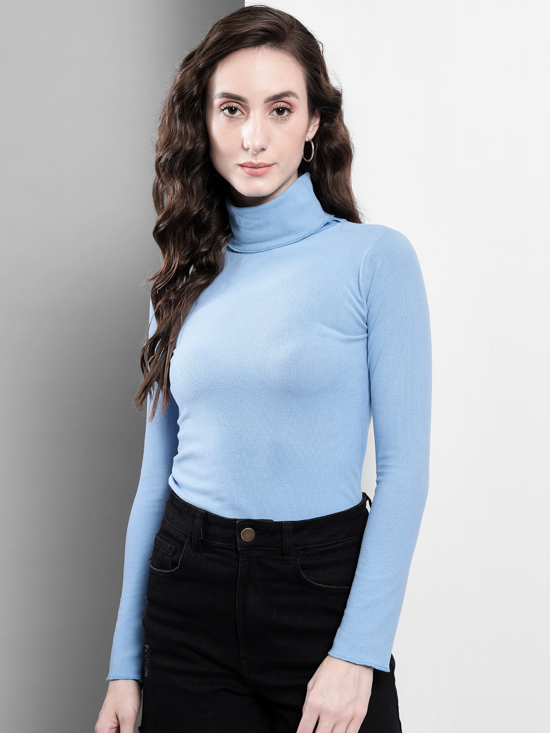 TANDUL  Solid Collared Neck Casual Women Blue Sweater