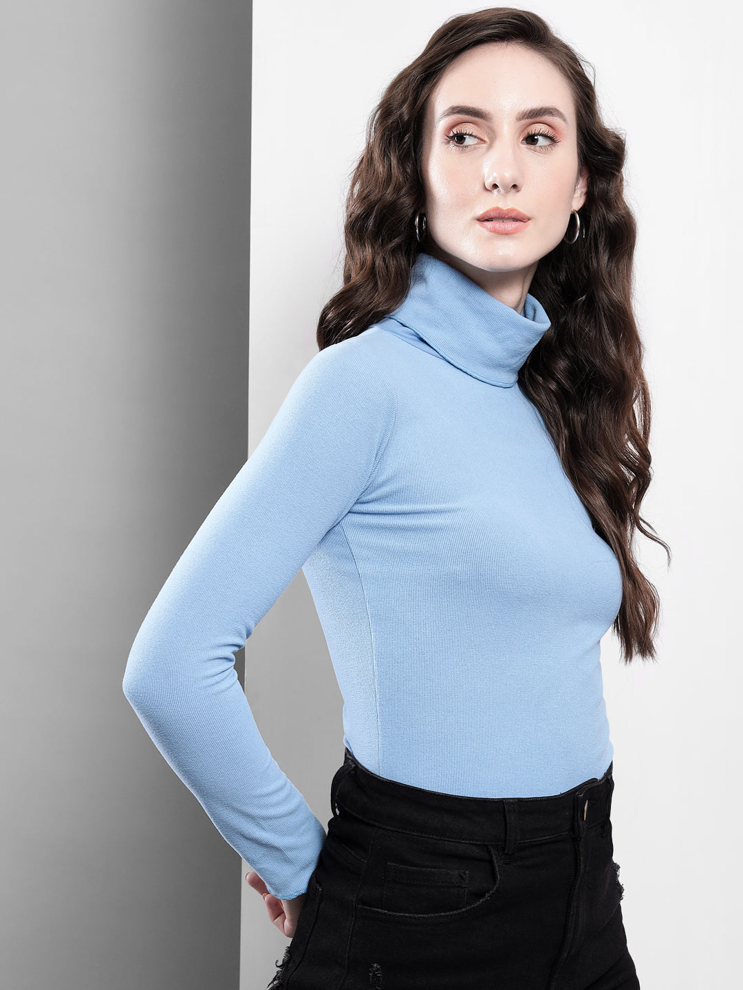 TANDUL  Solid Collared Neck Casual Women Blue Sweater