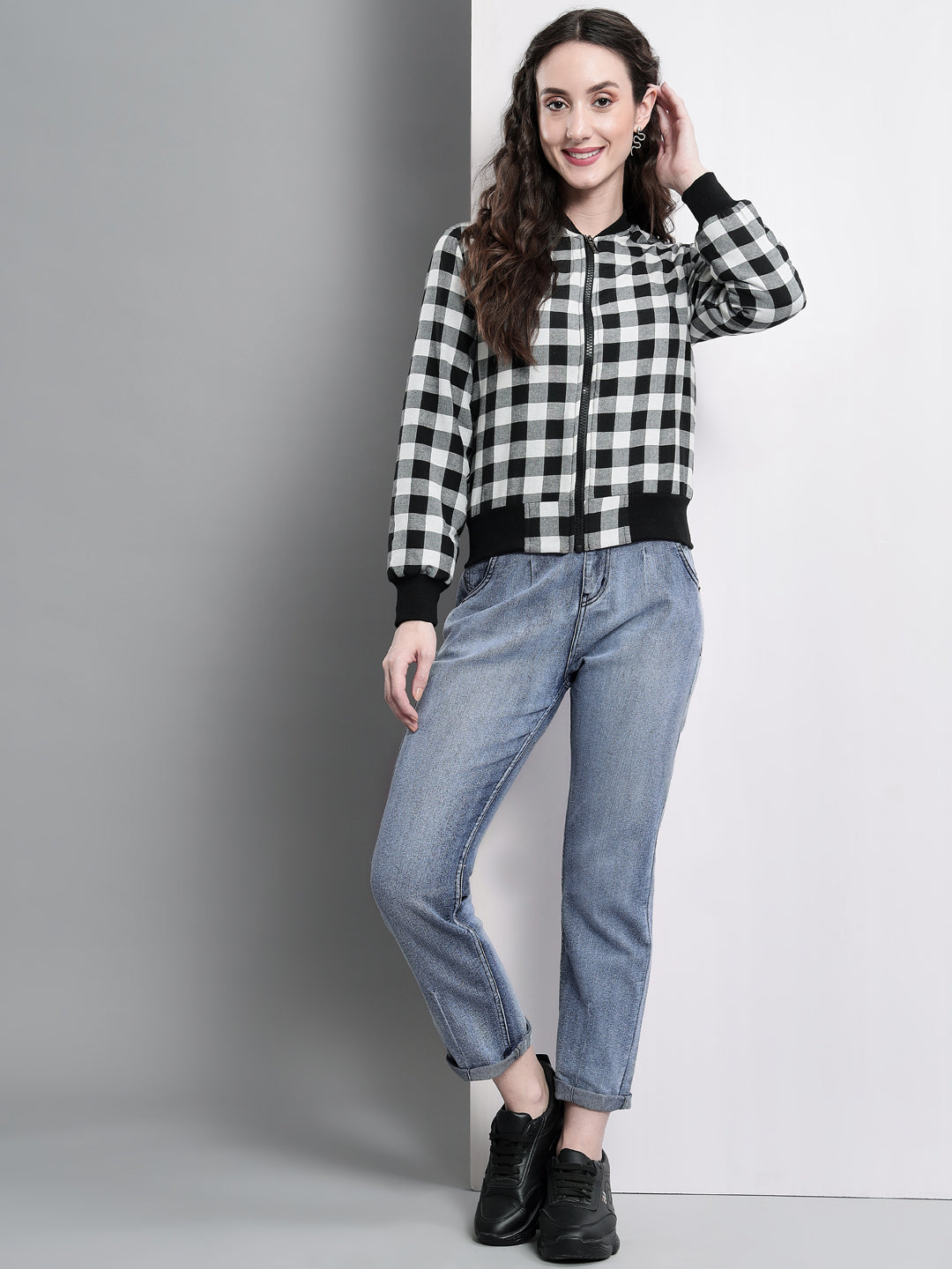 TANDUL  Full Sleeve Checkered Women Sports Jacket