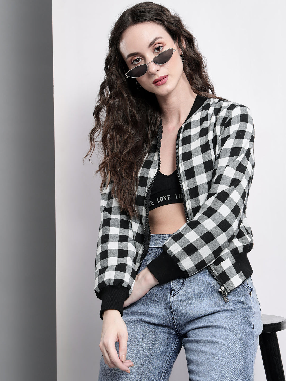 TANDUL  Full Sleeve Checkered Women Sports Jacket