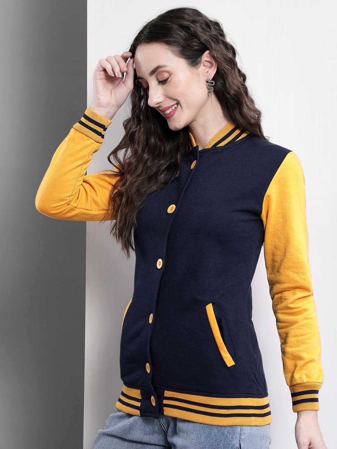 TANDUL Full Sleeve Colorblock Women Varsity Jacket