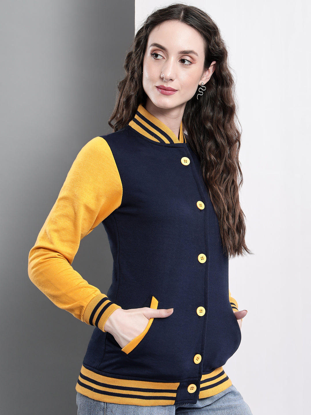 TANDUL Full Sleeve Colorblock Women Varsity Jacket