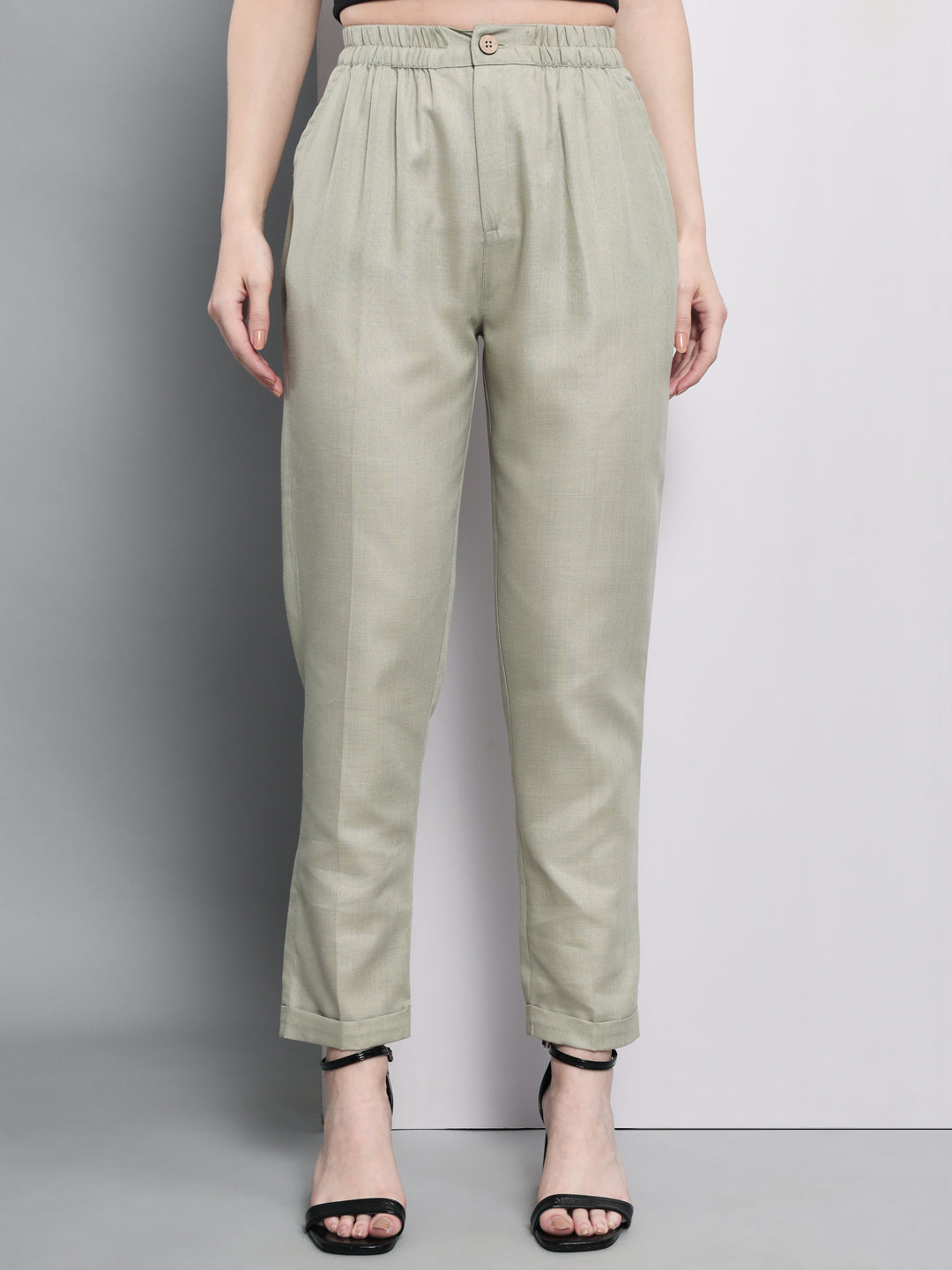 TANDUL  Women Regular Fit Grey Polycotton Trousers