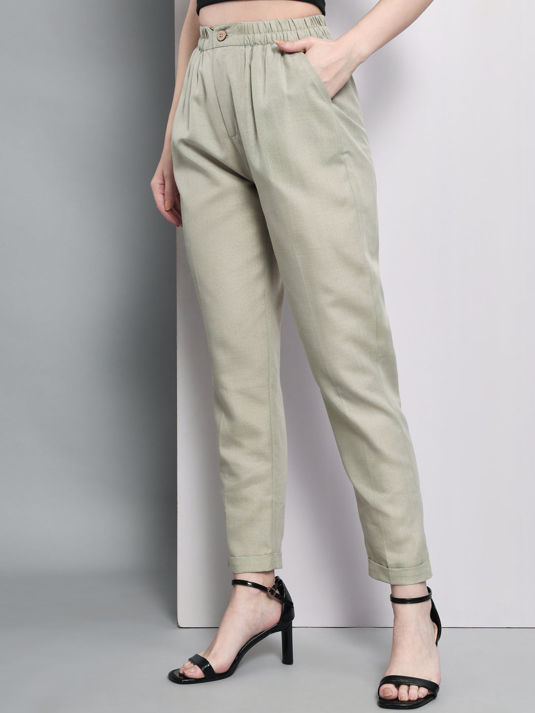 TANDUL  Women Regular Fit Grey Polycotton Trousers