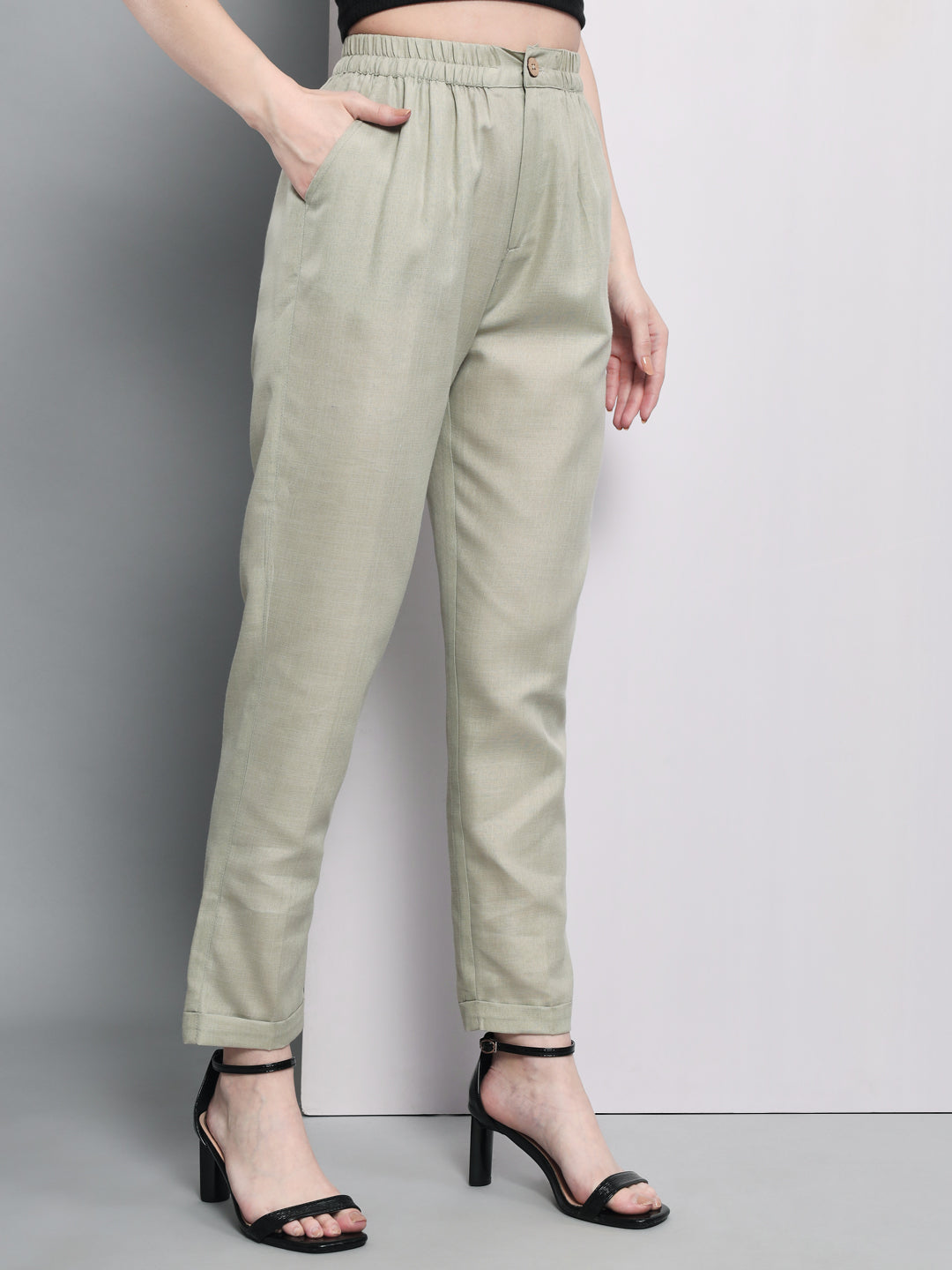 TANDUL  Women Regular Fit Grey Polycotton Trousers