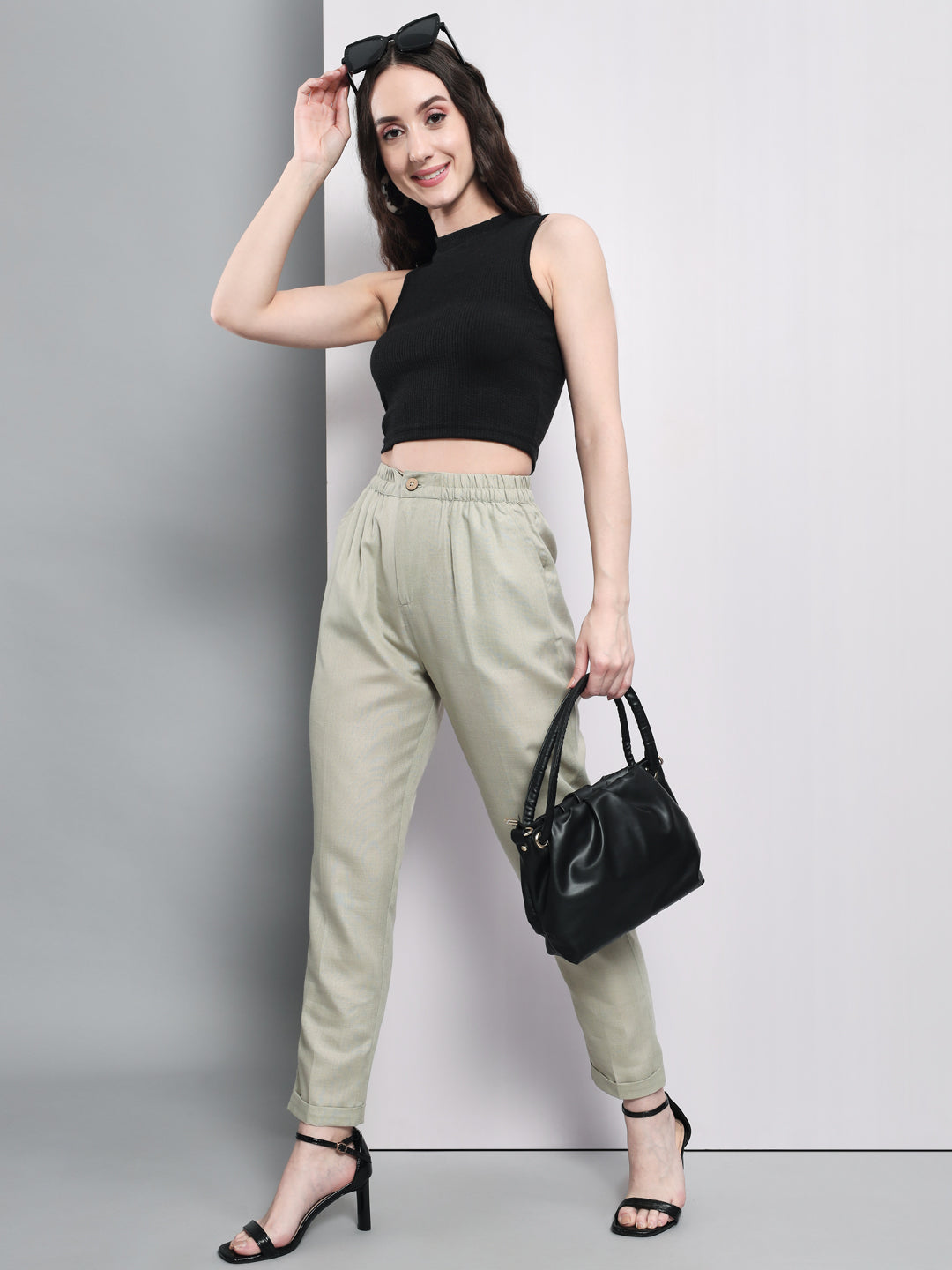 TANDUL  Women Regular Fit Grey Polycotton Trousers