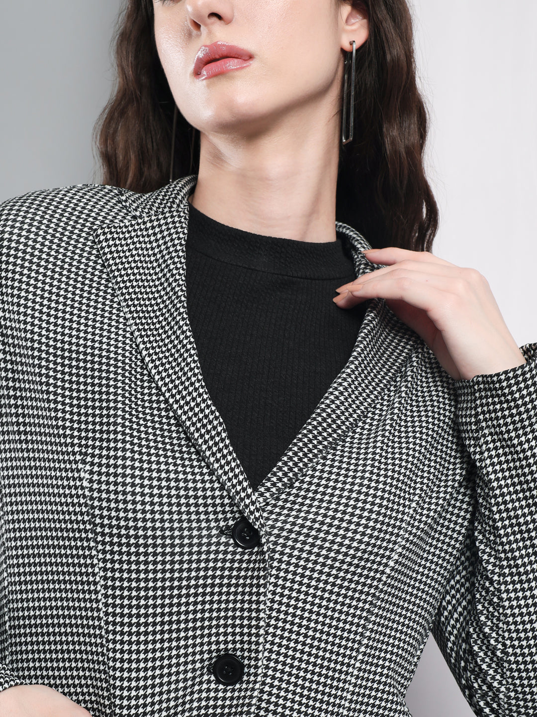 TANDUL  Women Checkered Single Breasted Casual Blazer  (Grey)