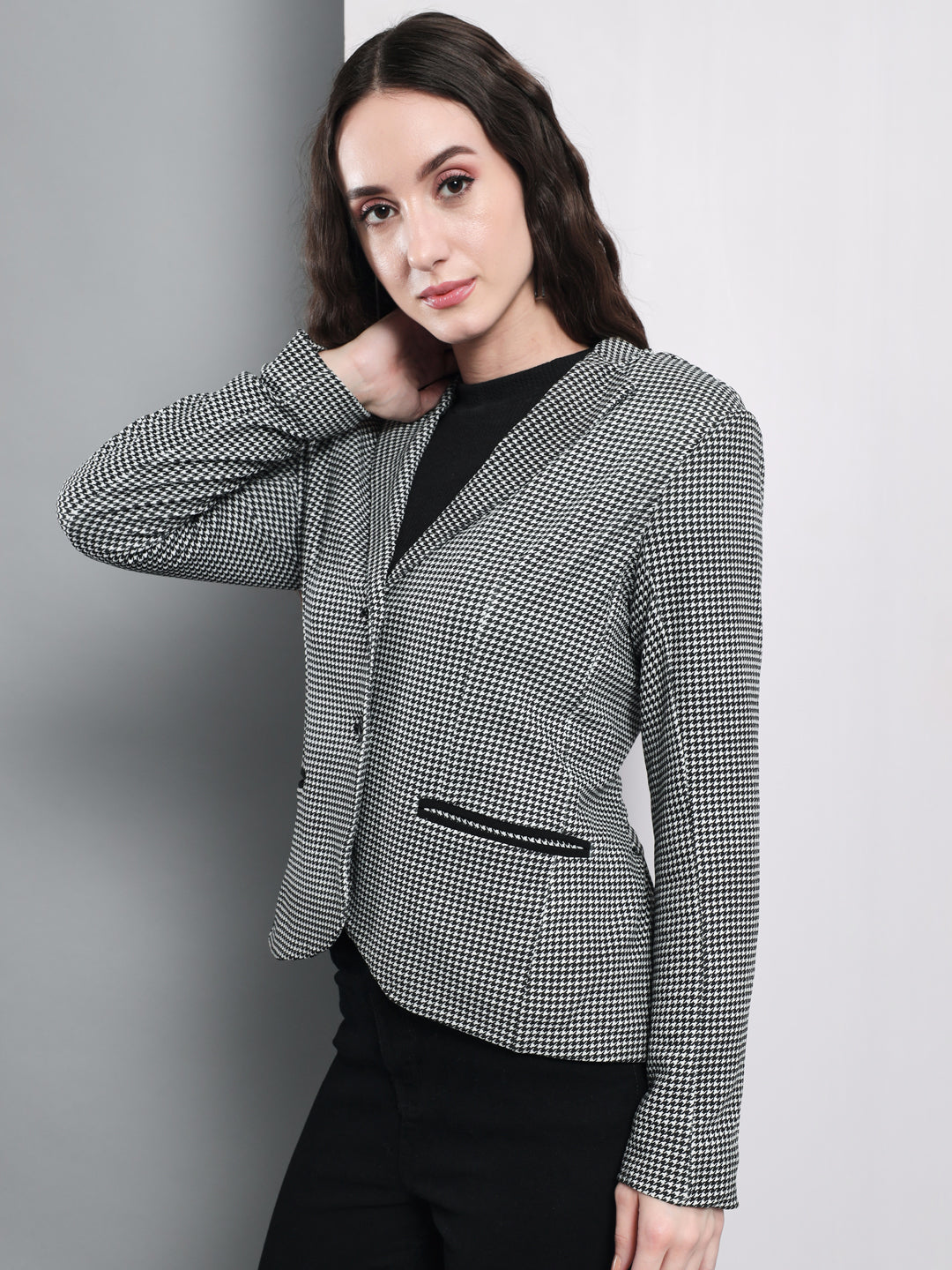 TANDUL  Women Printed Single Breasted Casual Blazer  (Black, White)