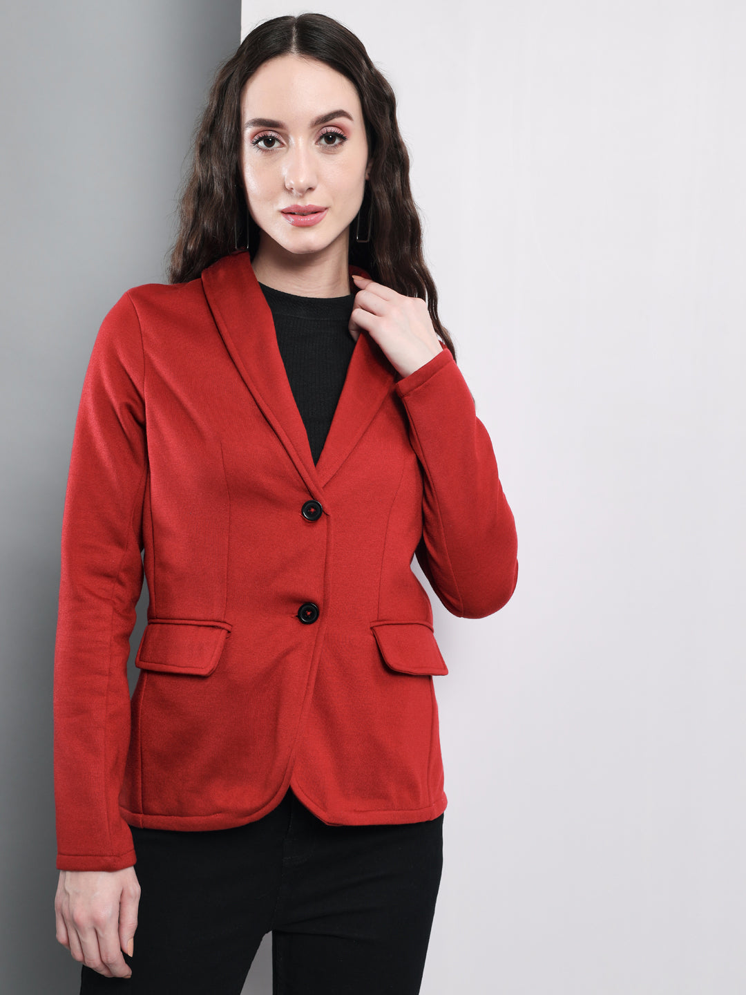 TANDUL  Women Solid Single Breasted Casual Blazer  (Maroon)