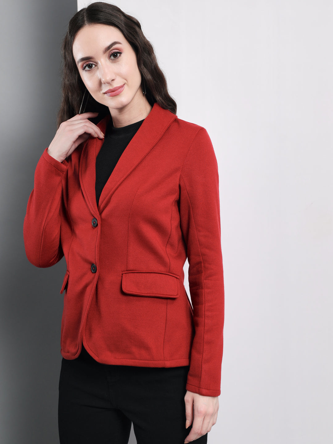 TANDUL  Women Solid Single Breasted Casual Blazer  (Maroon)