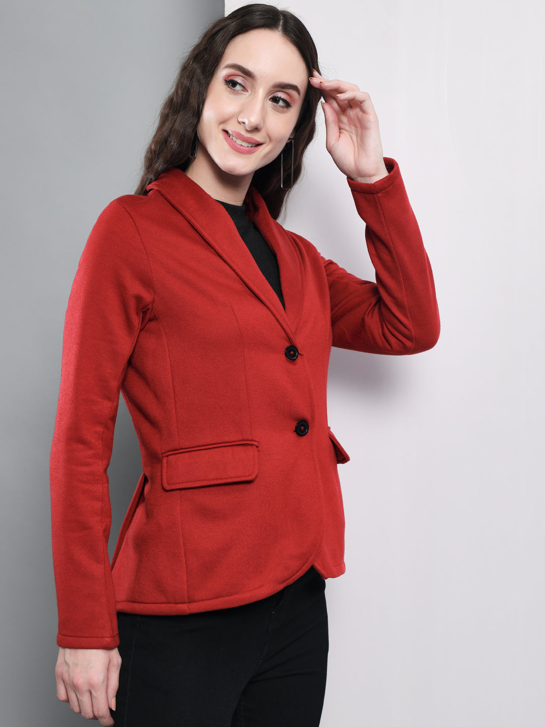 TANDUL  Women Solid Single Breasted Casual Blazer  (Maroon)