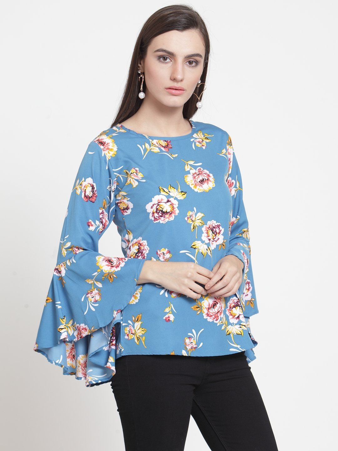 ZARVEY Casual Bell Sleeve Floral Print Women Multicolor Top