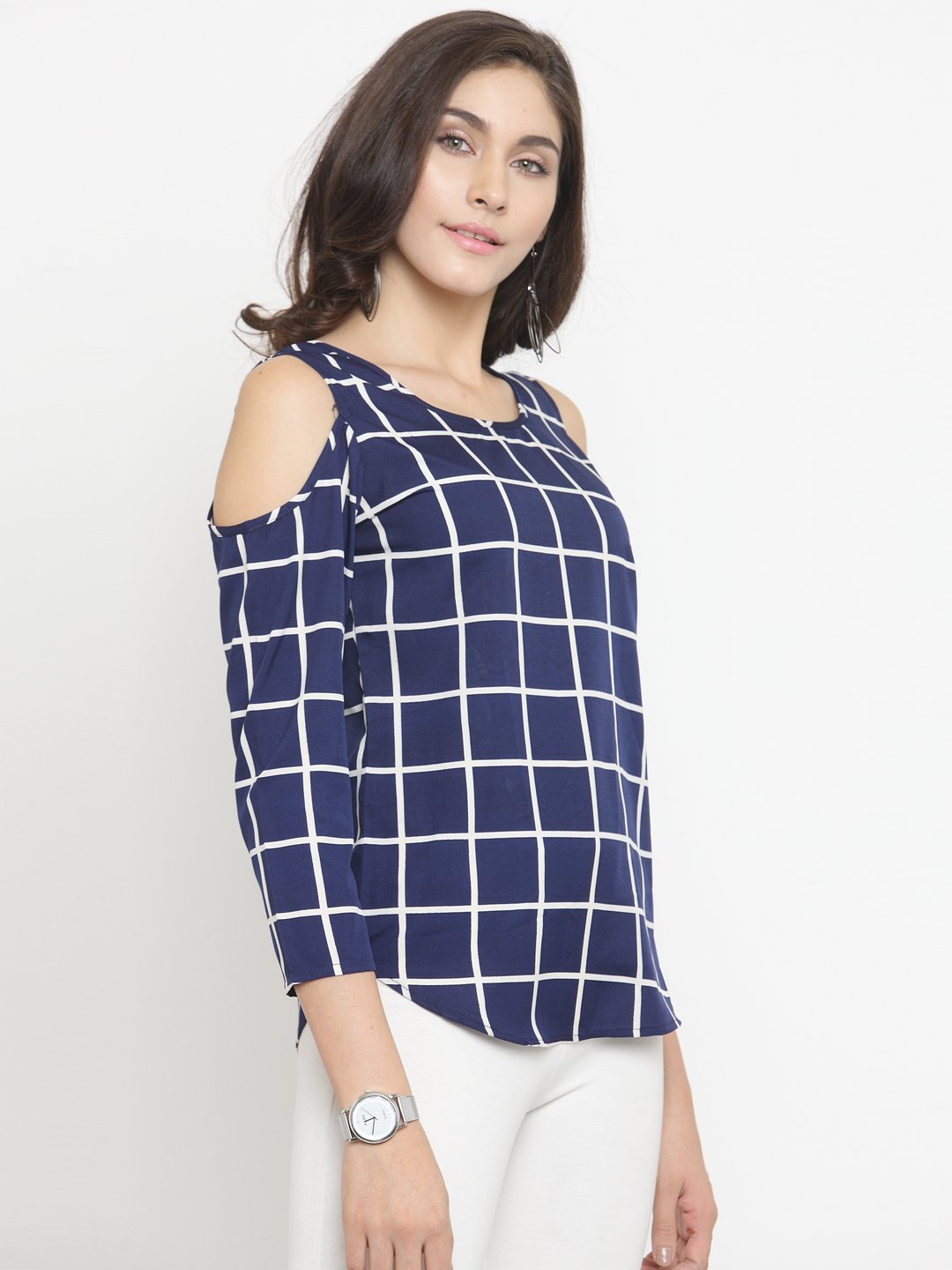 ZARVEY Casual 3/4 Sleeve Checkered Women Multicolor Top