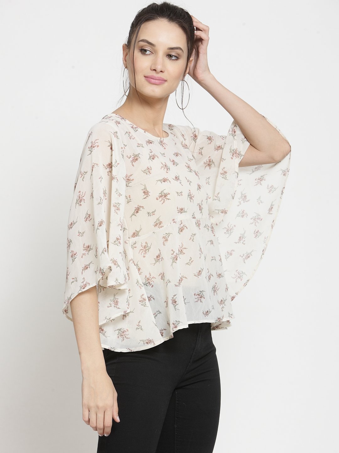 ZARVEY Casual Flared Sleeve Printed Women Multicolor Top