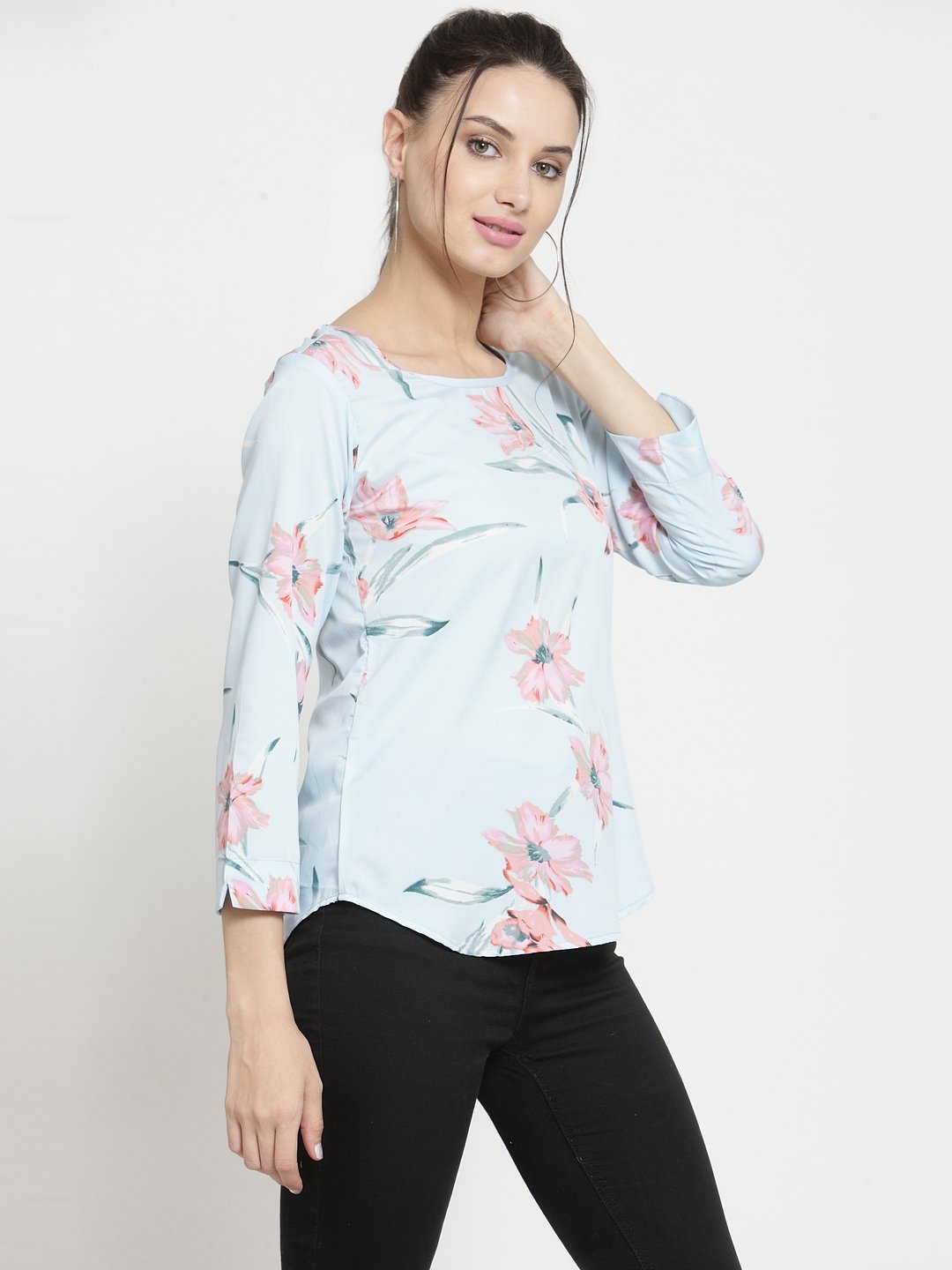 ZARVEY Casual 3/4 Sleeve Printed Women Multicolor Top