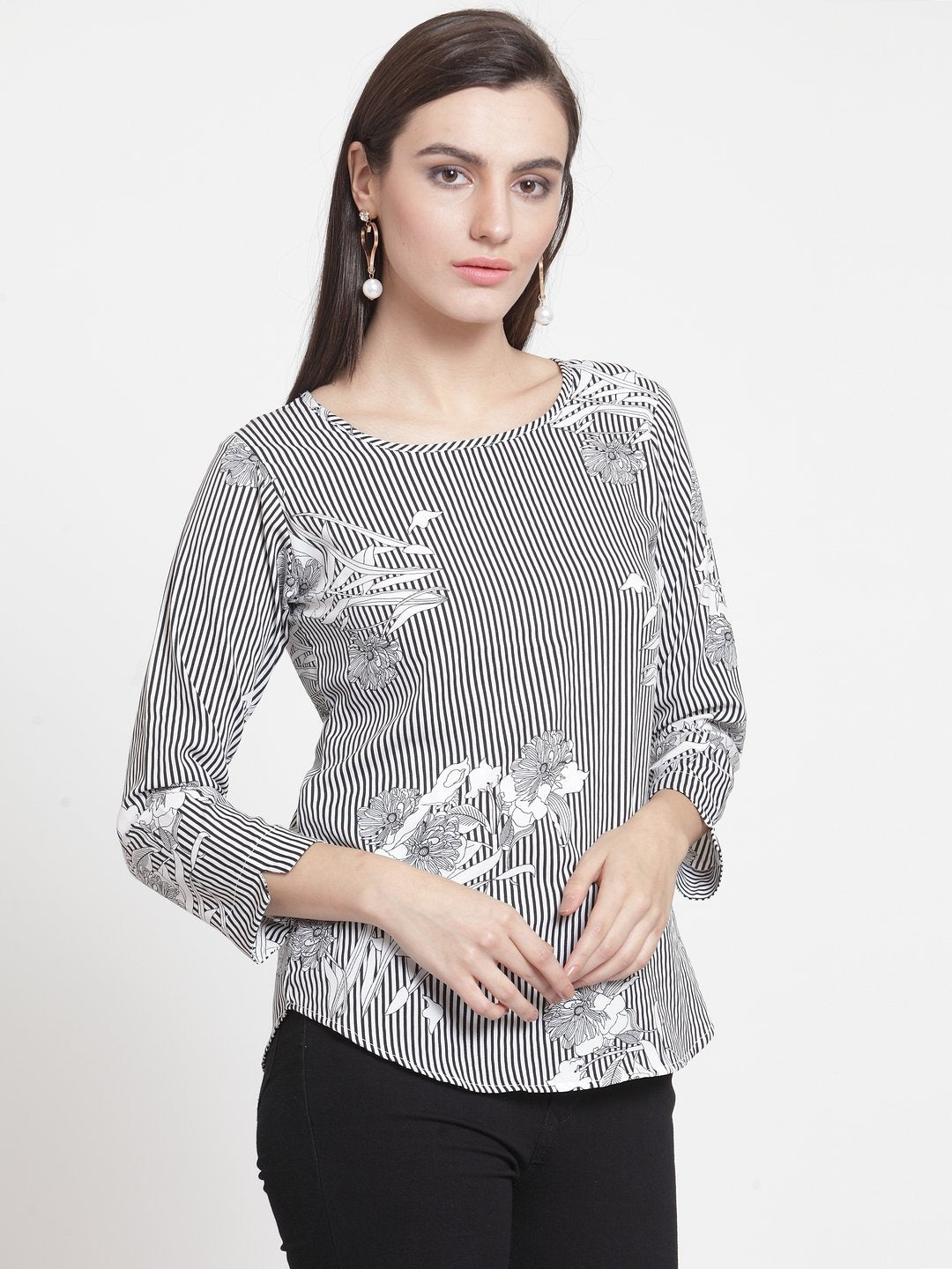 ZARVEY Casual 3/4 Sleeve Floral Print Women Multicolor Top