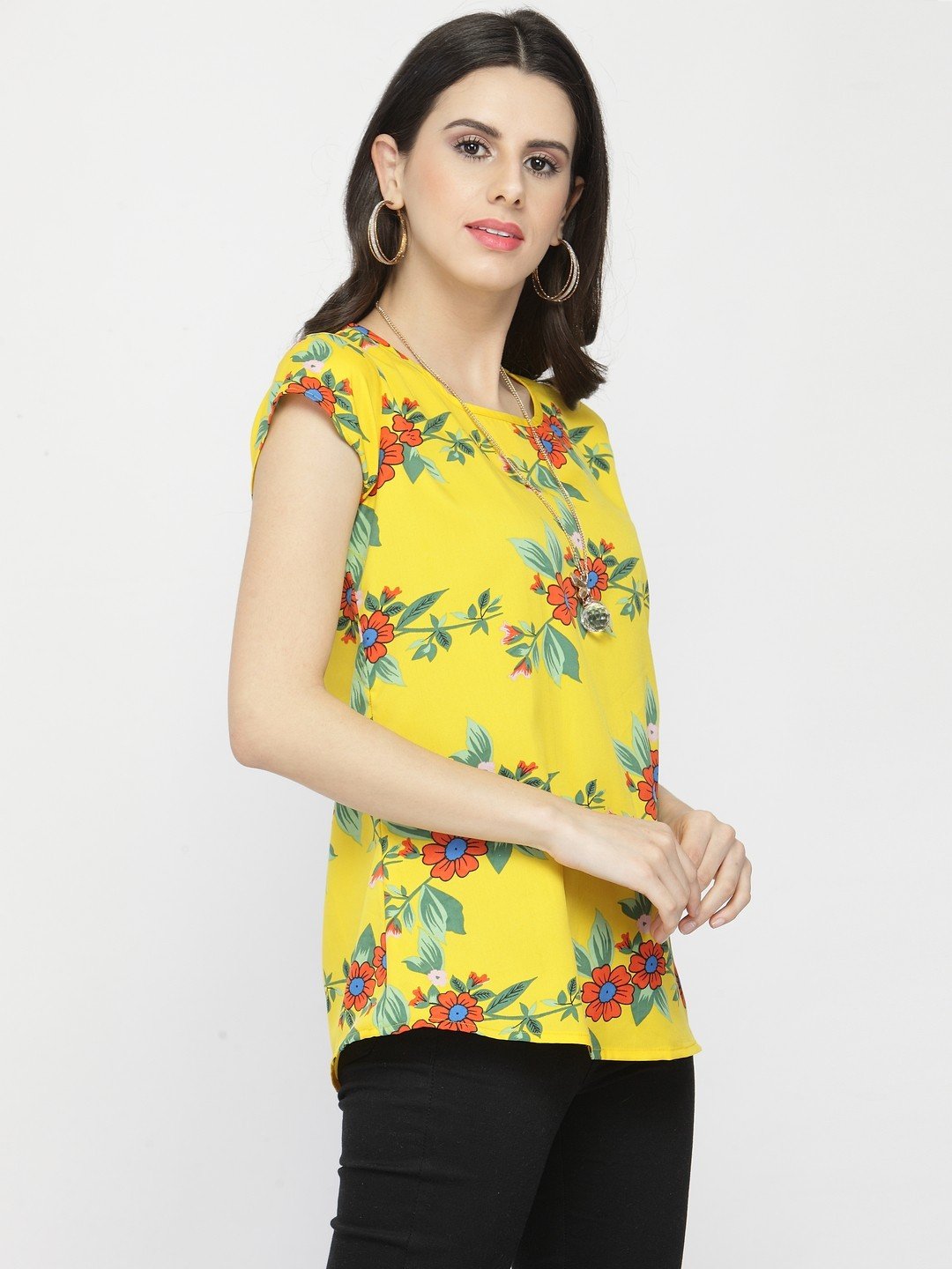 ZARVEY Casual Cap Sleeve Floral Print Women Multicolor Top