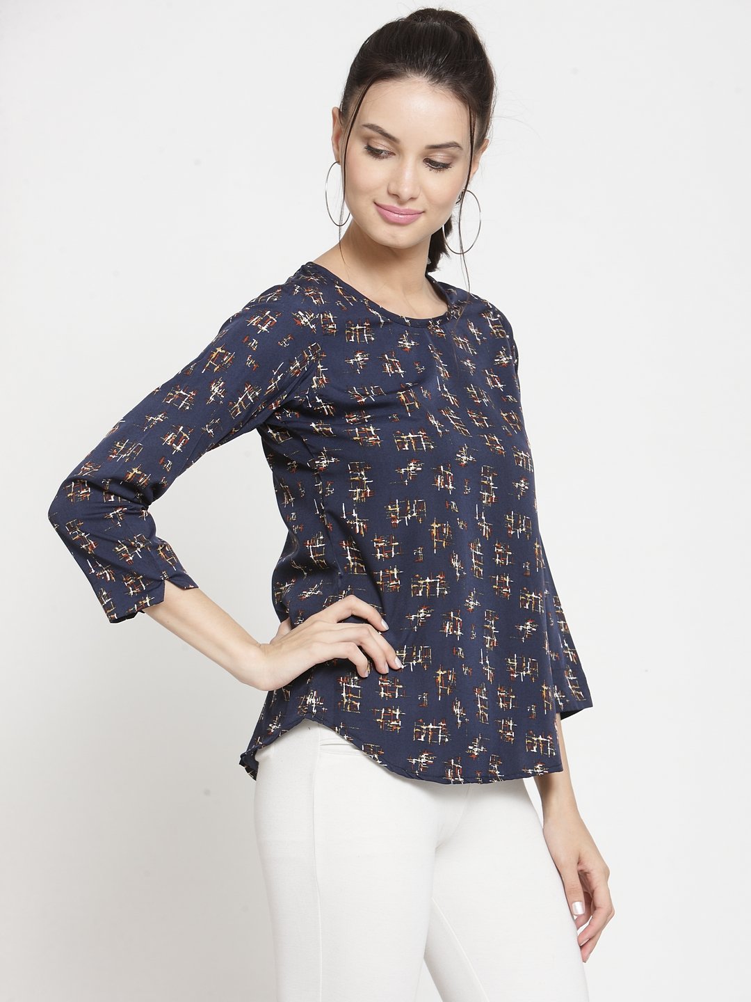 ZARVEY Casual Regular Sleeve Printed Women Multicolor Top