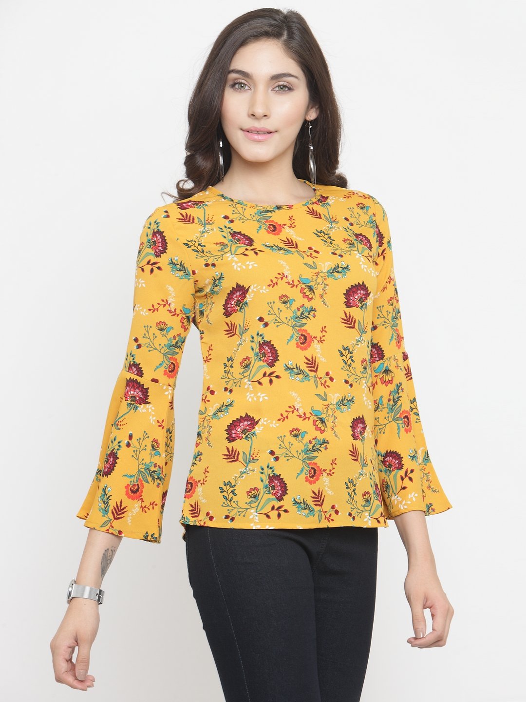 ZARVEY Casual Bell Sleeve Floral Print Women Multicolor Top