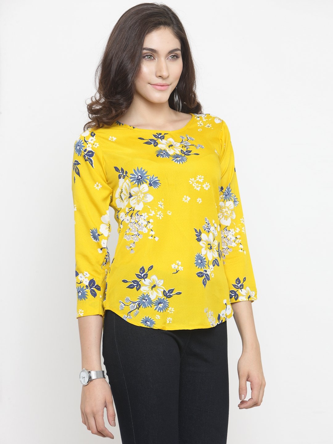 ZARVEY Casual 3/4 Sleeve Floral Print Women Multicolor Top