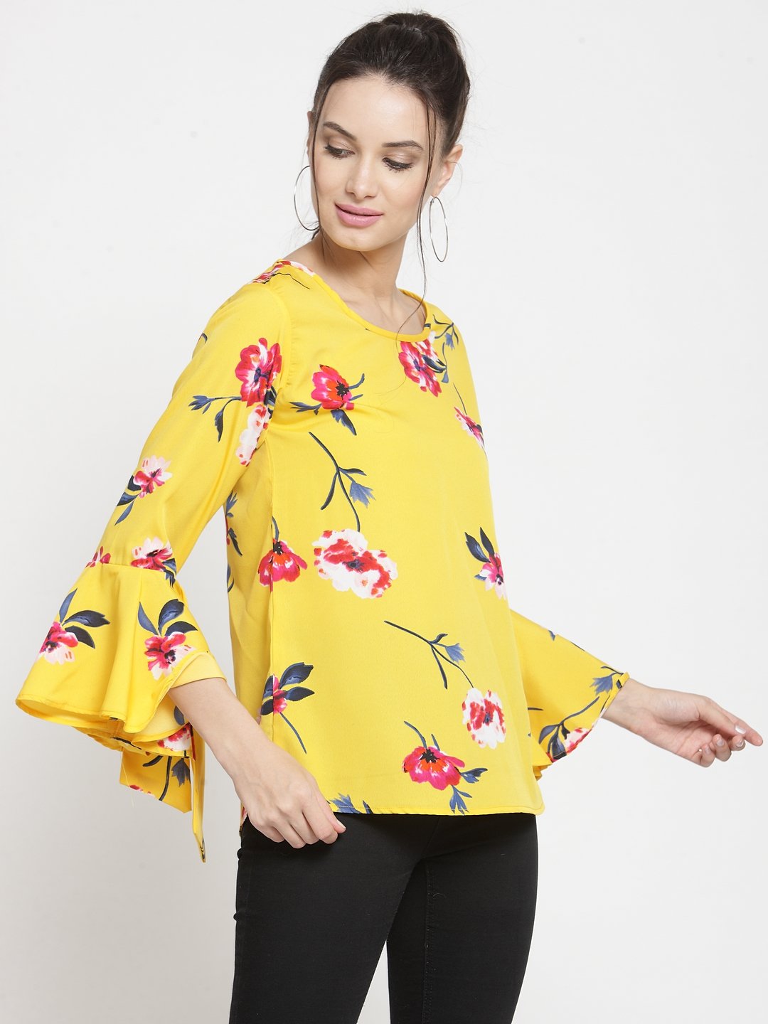 ZARVEY Casual Bell Sleeve Printed Women Multicolor Top