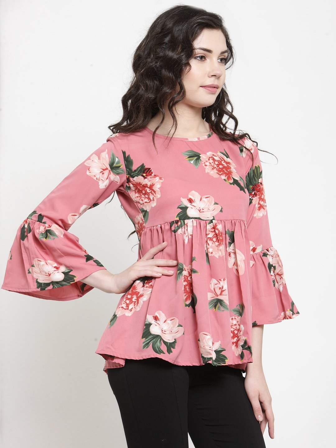 ZARVEY Casual Bell Sleeve Printed Women Multicolor Top