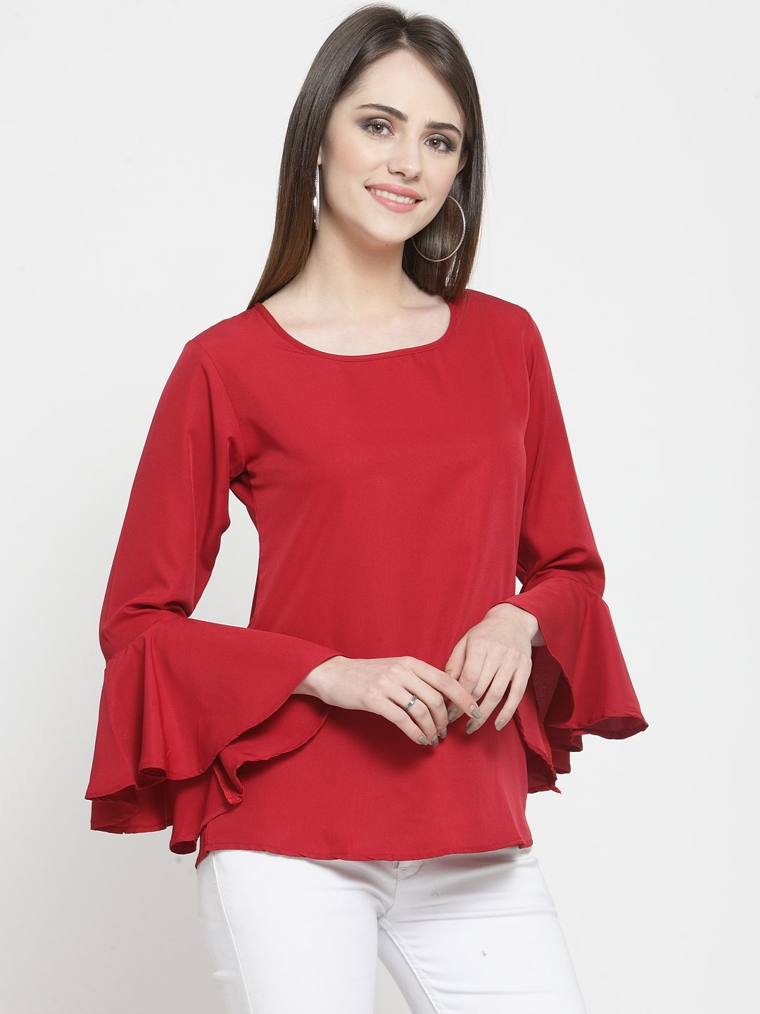 ZARVEY Party Bell Sleeve Solid Women Maroon Top