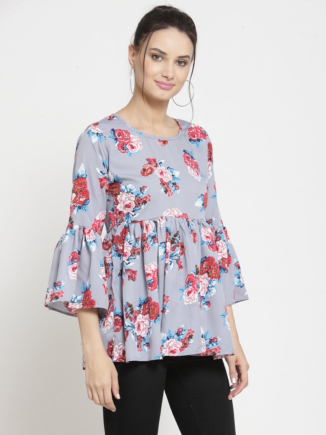 ZARVEY Casual Bell Sleeve Printed Women Multicolor Top