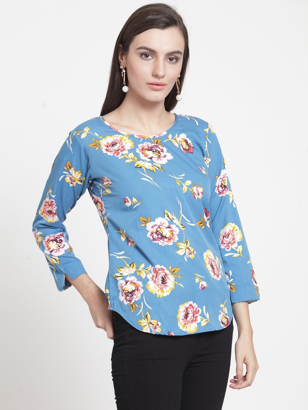 ZARVEY Casual 3/4 Sleeve Printed Women Multicolor Top