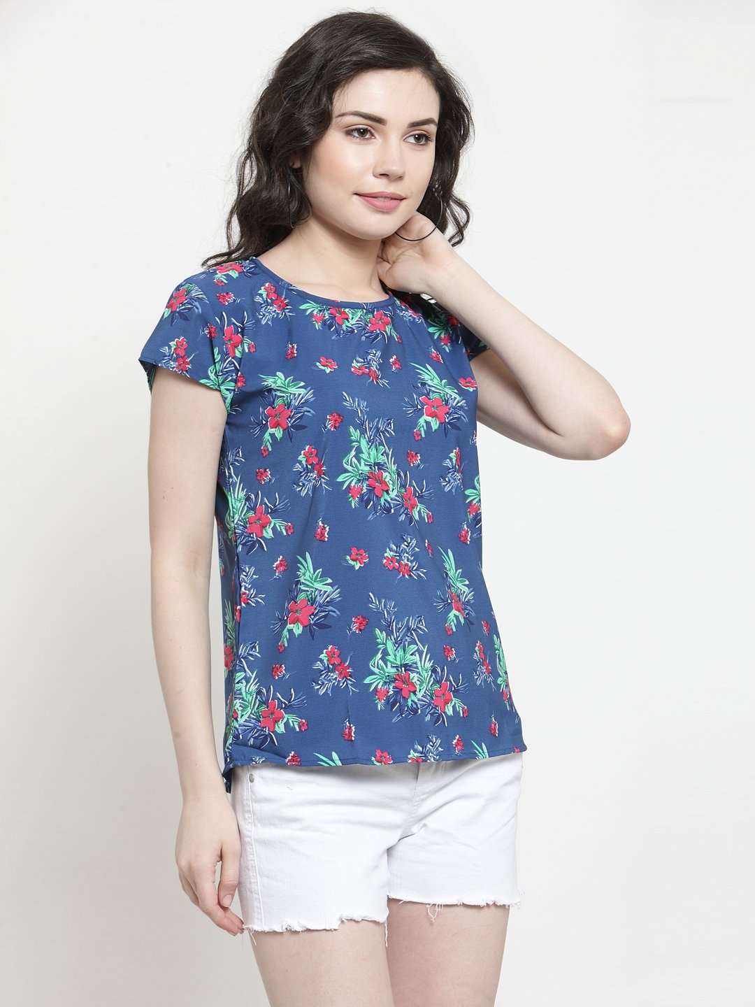 ZARVEY Casual Short Sleeve Printed Women Multicolor Top