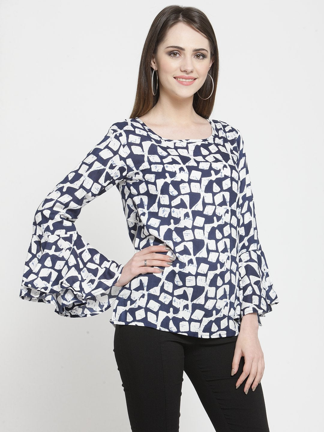 ZARVEY Casual Bell Sleeve Printed Women Multicolor Top