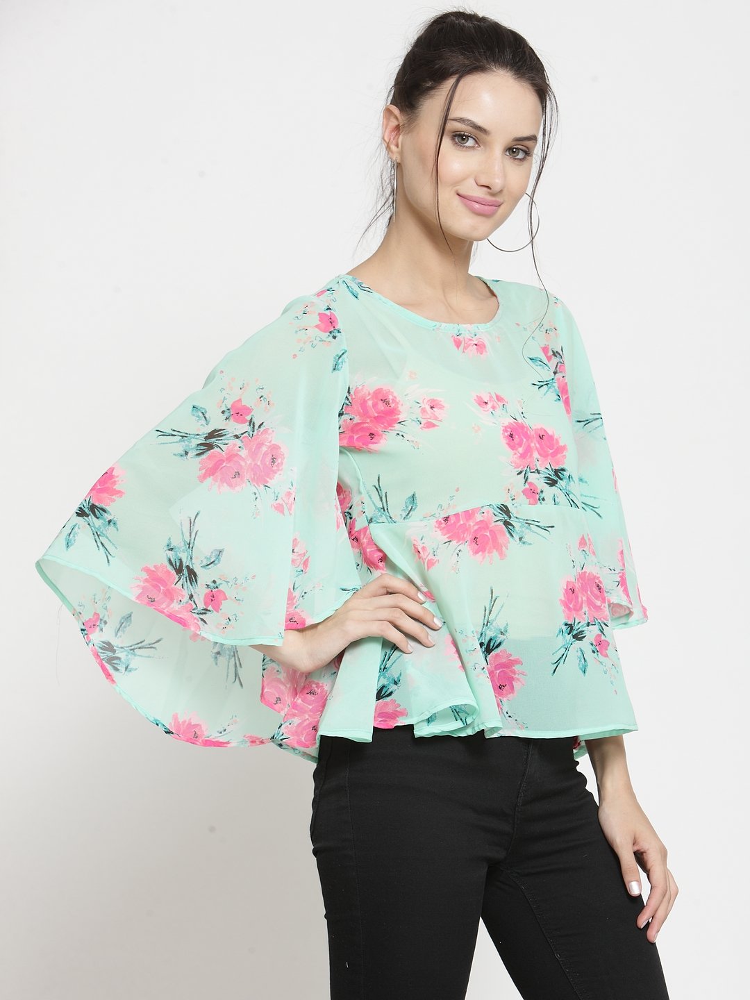 ZARVEY Casual Flared Sleeve Printed Women Multicolor Top