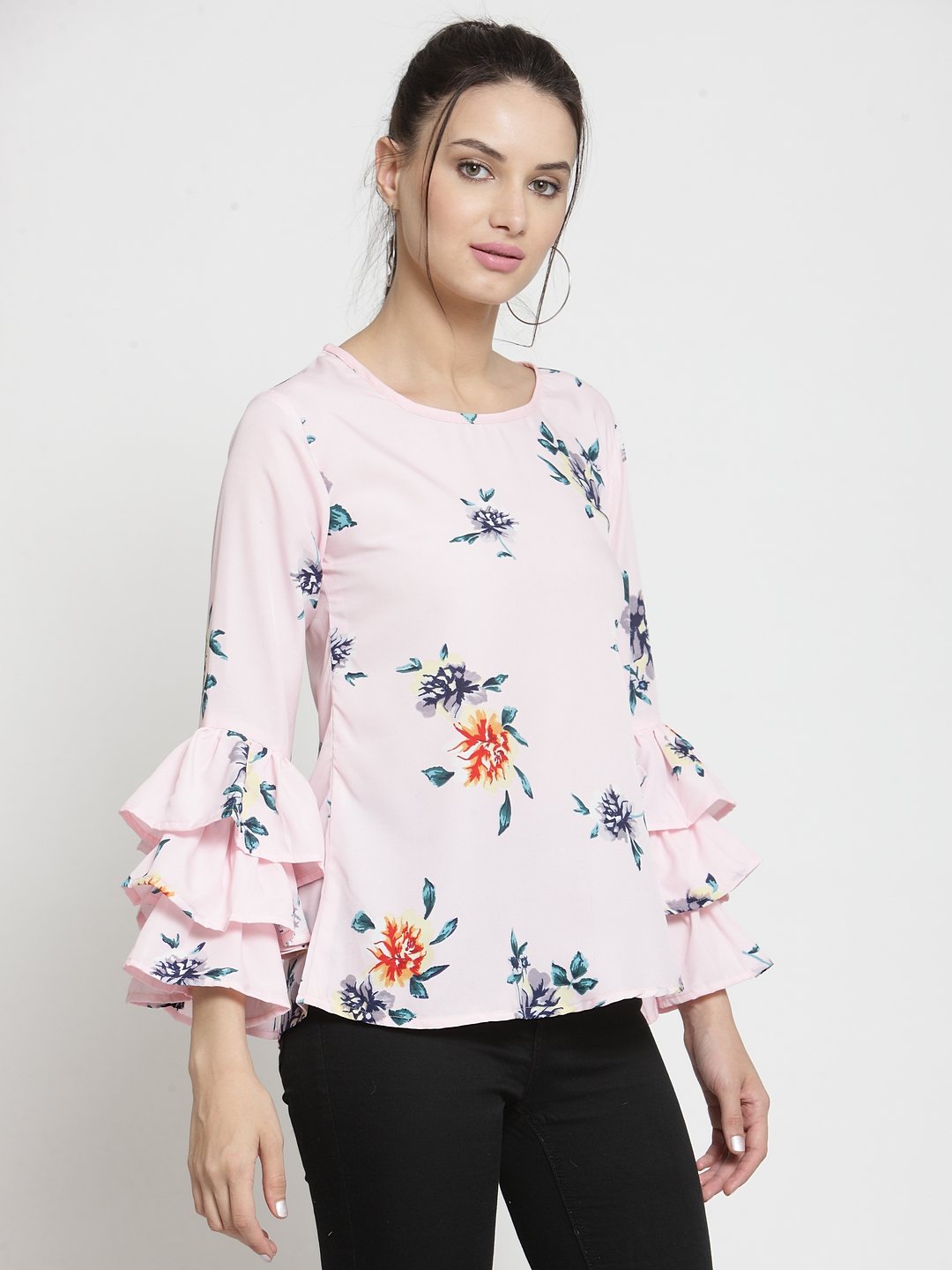 ZARVEY Casual Layered Sleeve Printed Women Multicolor Top