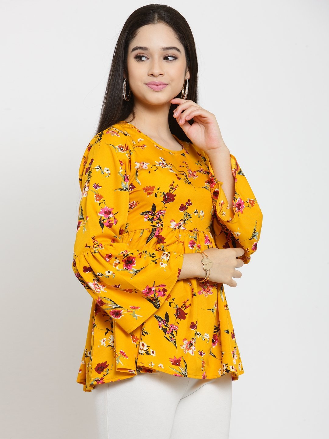 ZARVEY Casual Bell Sleeve Floral Print Women Multicolor Top