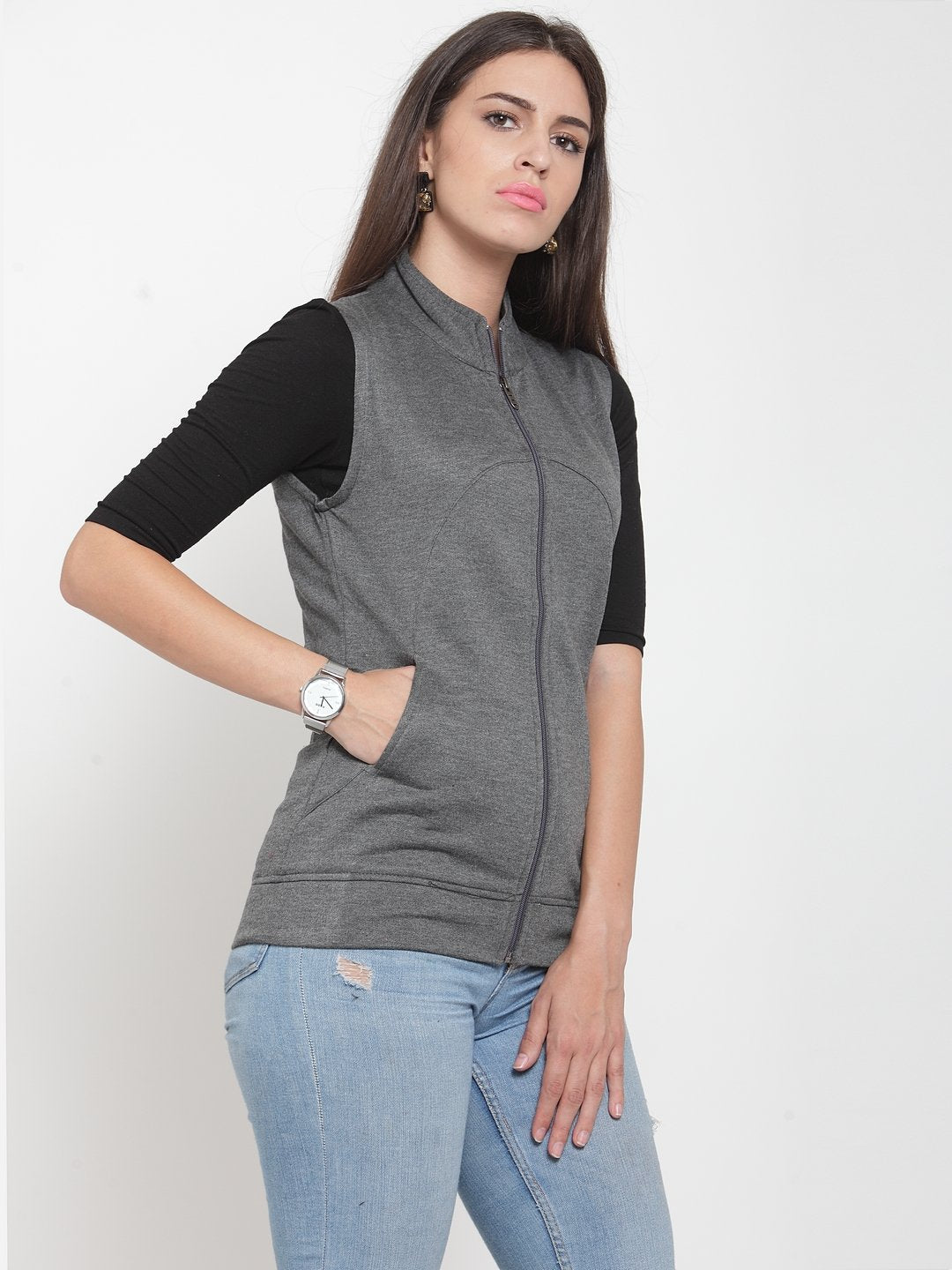 ZARVEY Sleeveless Solid Women Jacket