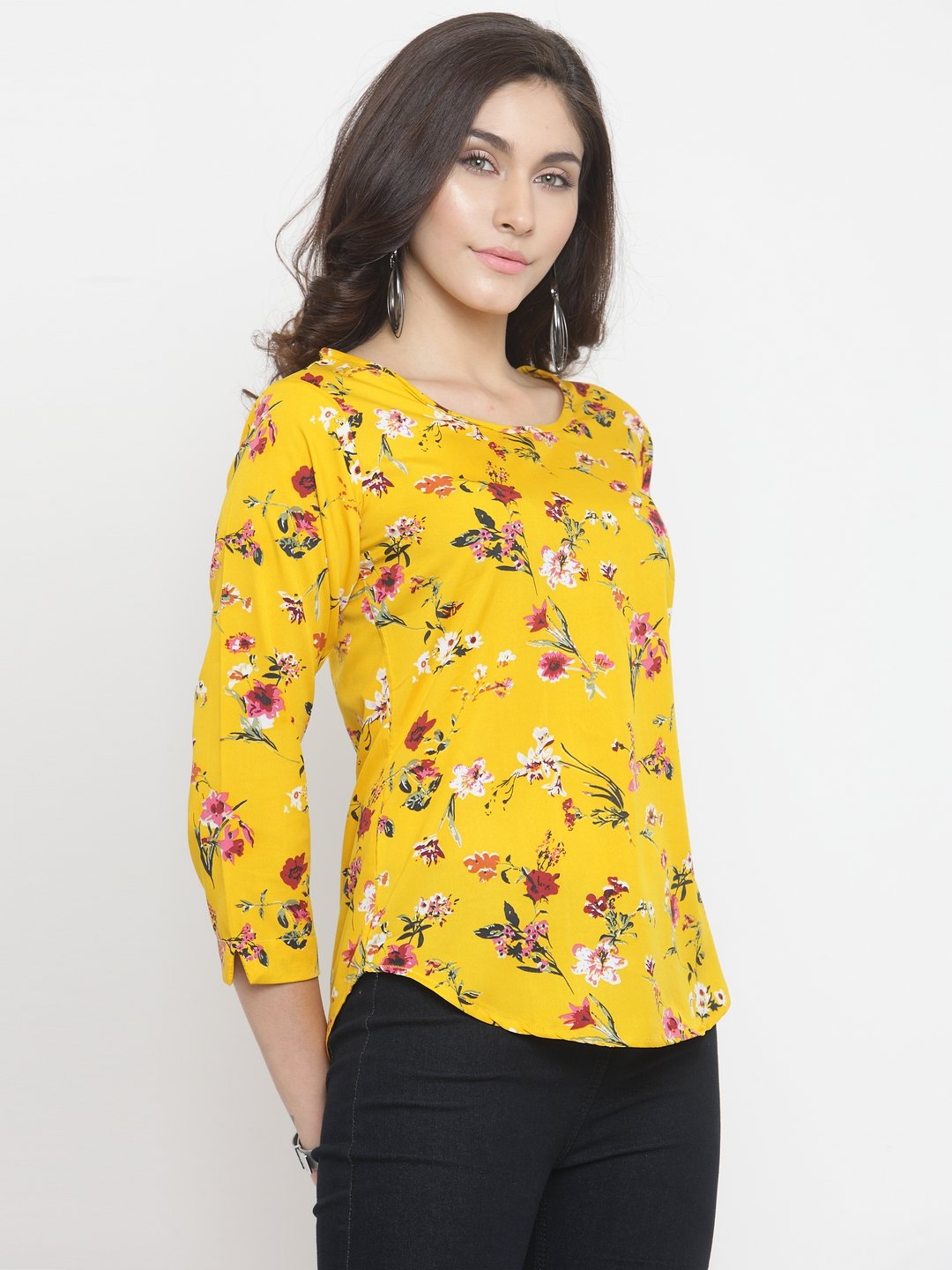 ZARVEY Casual 3/4 Sleeve Floral Print Women Multicolor Top