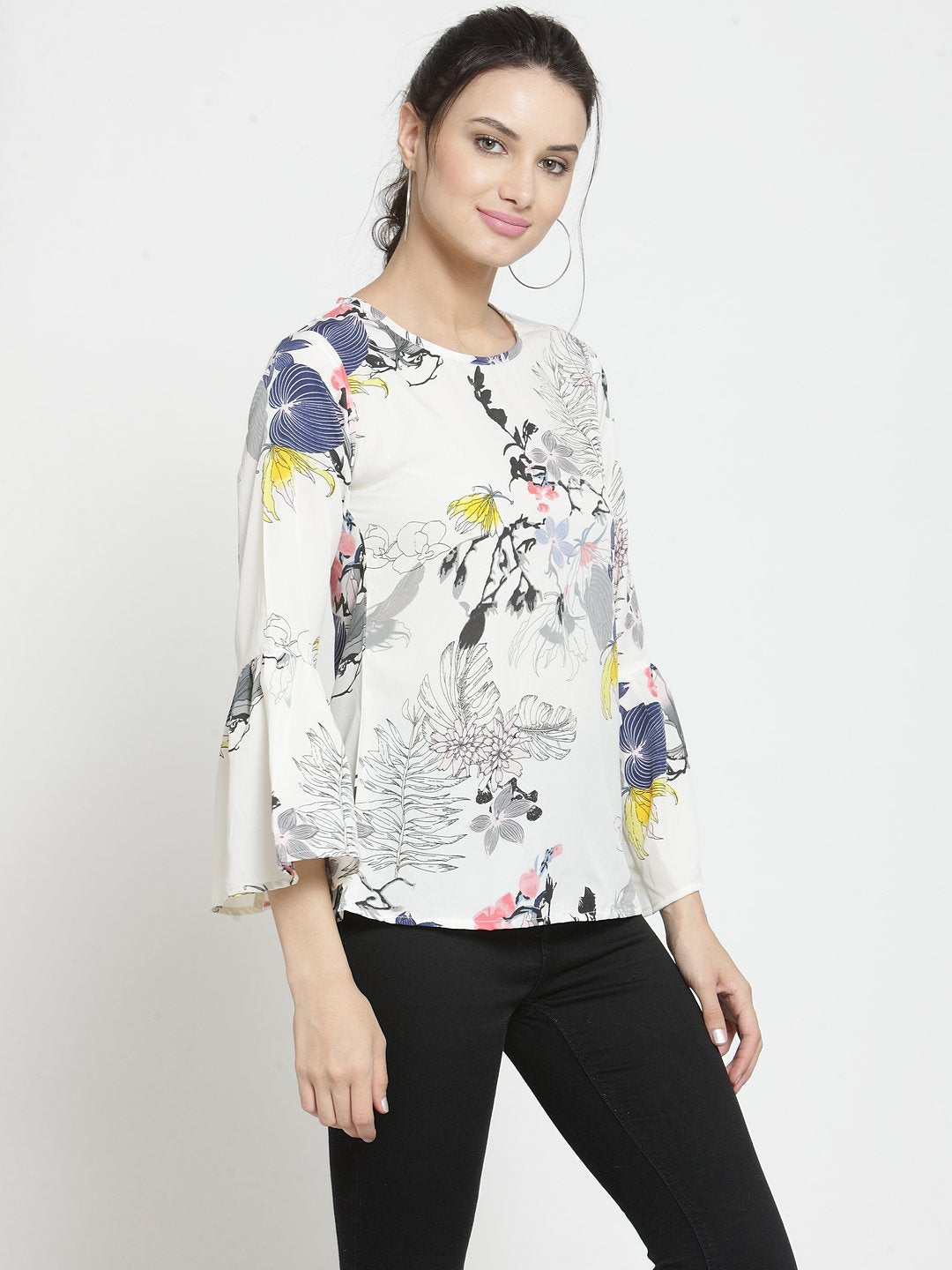 ZARVEY Casual Bell Sleeve Printed Women Multicolor Top