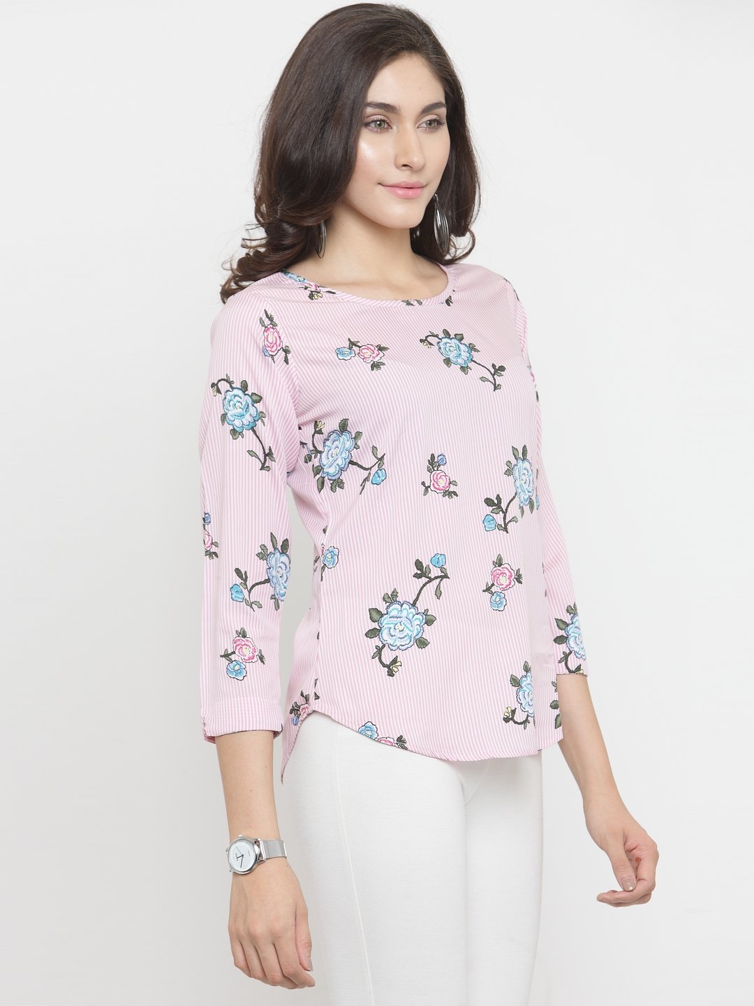 ZARVEY Casual 3/4 Sleeve Floral Print Women Multicolor Top