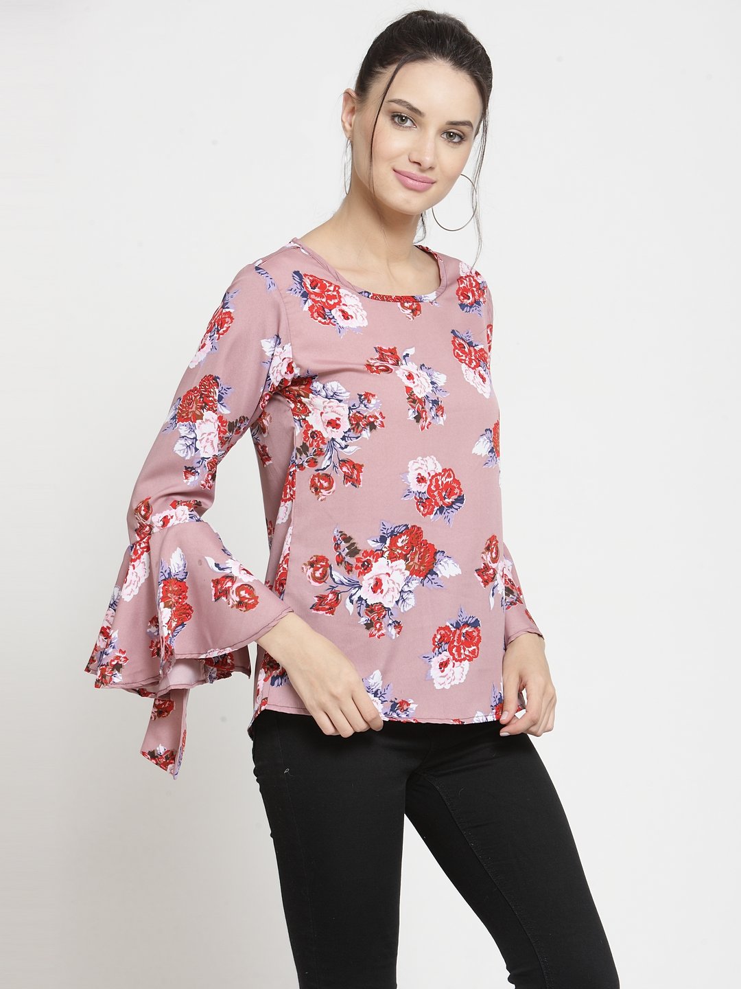 ZARVEY Casual Flute Sleeve Printed Women Multicolor Top