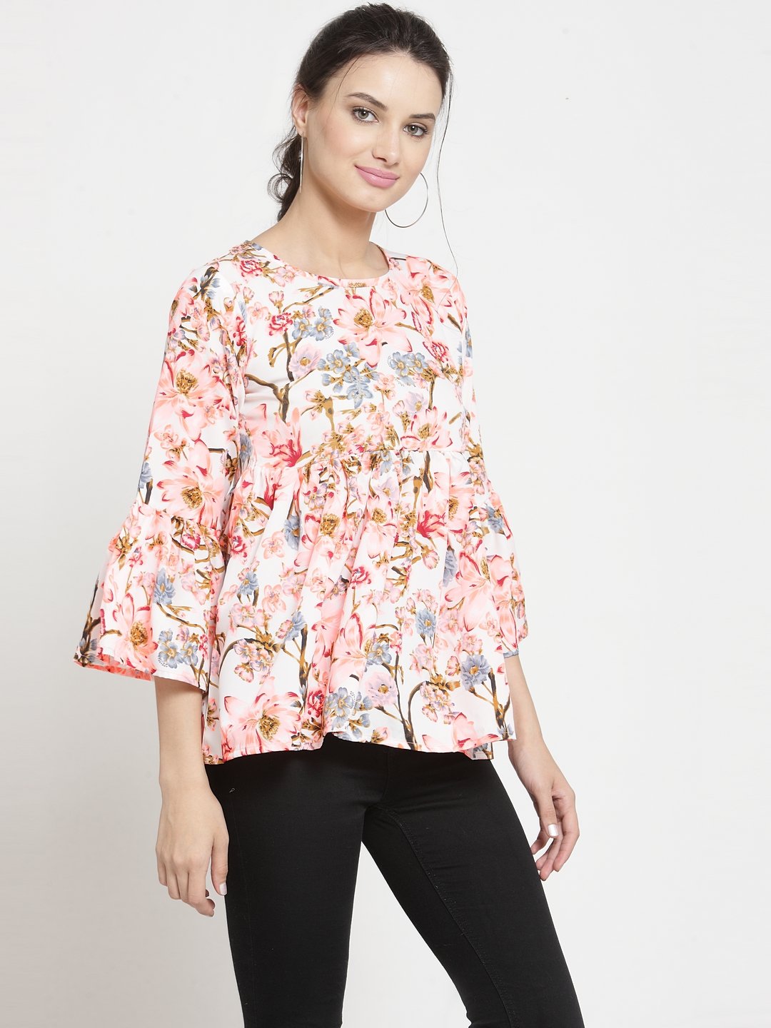 ZARVEY Casual Bell Sleeve Printed Women Multicolor Top