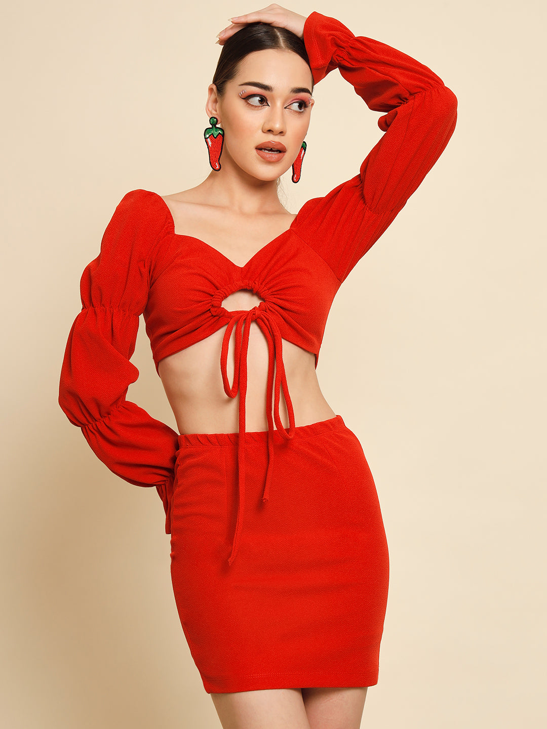 TANDUL  Women Two Piece Dress Red Dress