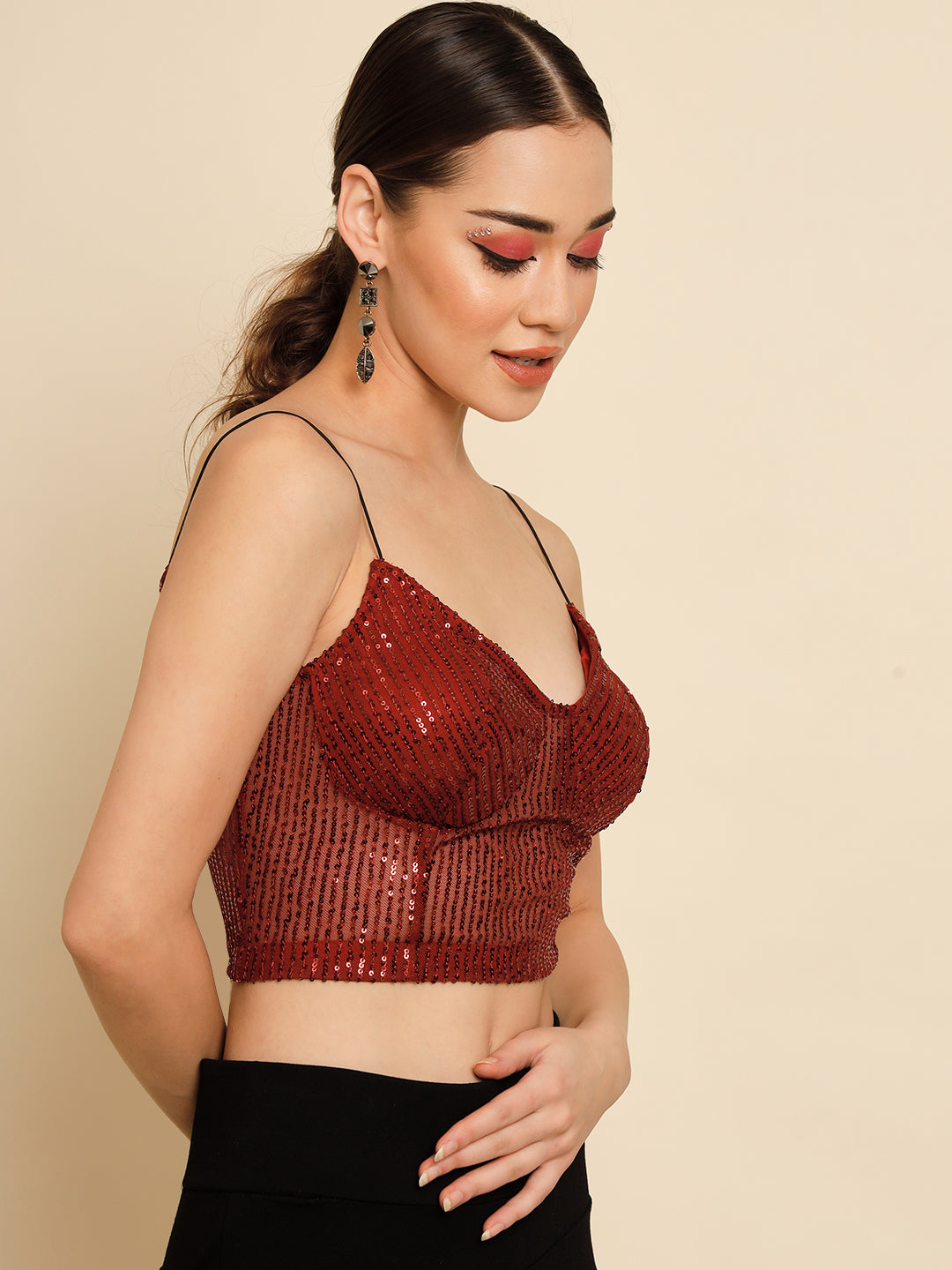 TANDUL  Casual Sleeveless Solid Women Maroon Top